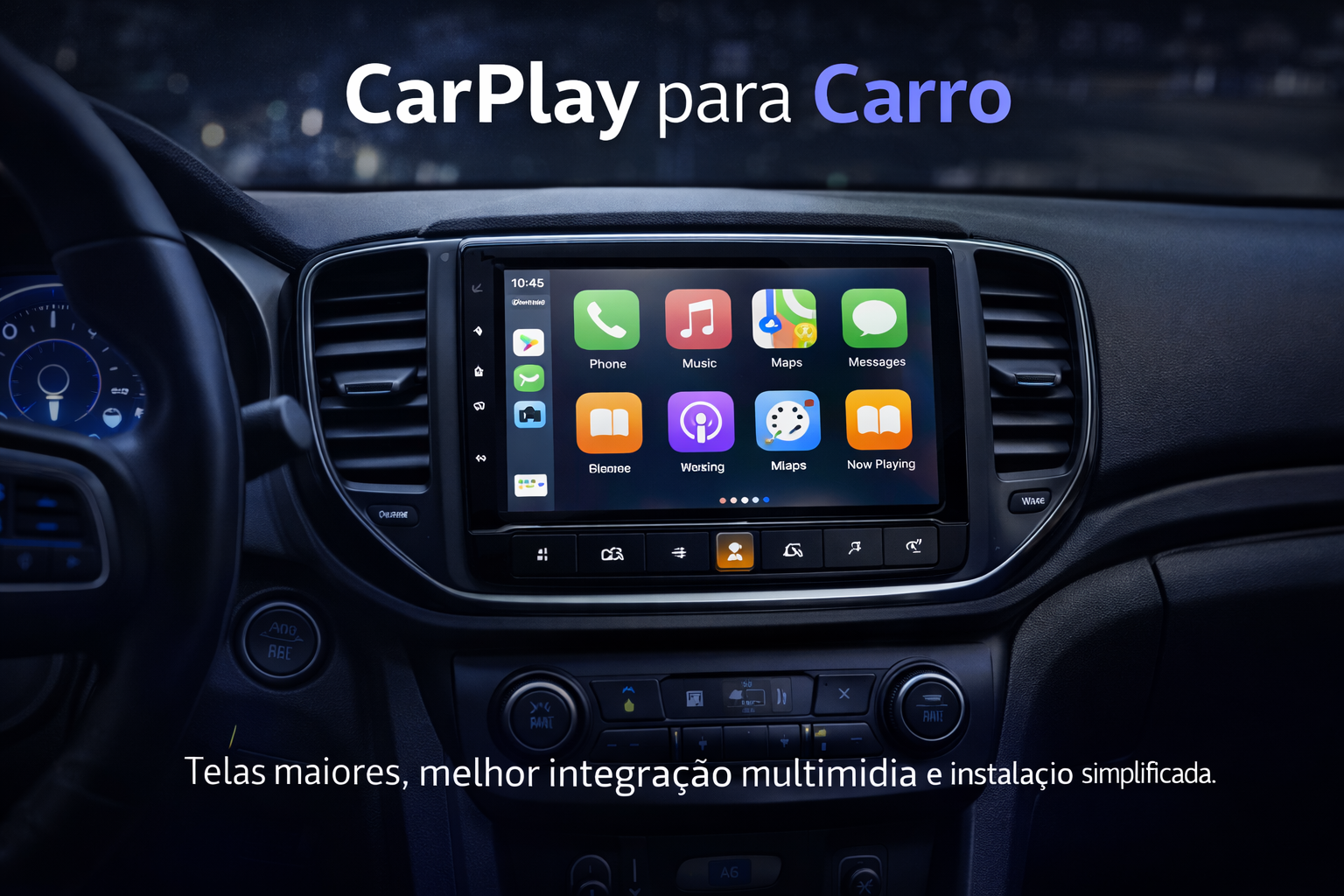 CarPlay para carro com central multimídia touchscreen instalada no painel