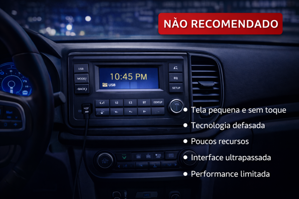 Central multimídia automotiva simples com navegação básica e bom custo-benefício para uso diário.
